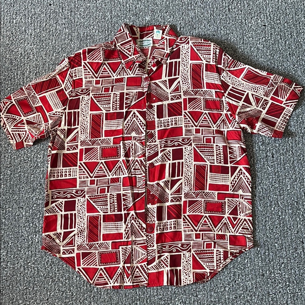 Vintage Red and White Geometric Button Down Shirt